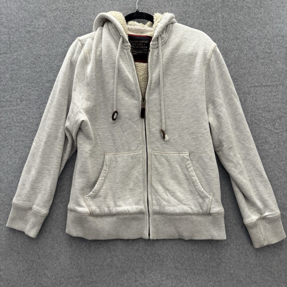 VTG Y2K Old Navy Surplus Full Zip Sherpa Hoodie Mens S Beige Rugged Heavyweight